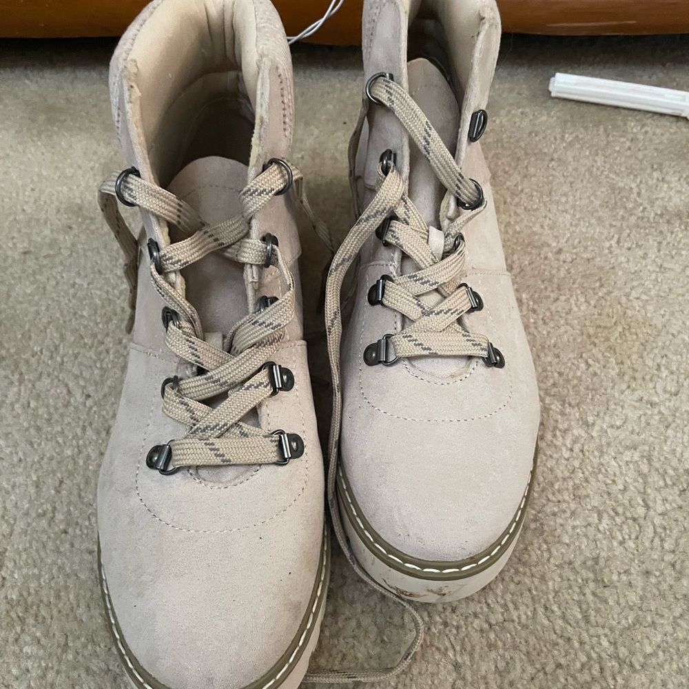 Beige Lace-Up Boots